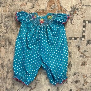 NWOT This & That Blue & White Polka Dot Smocked Bubble Romper Size 3 Months